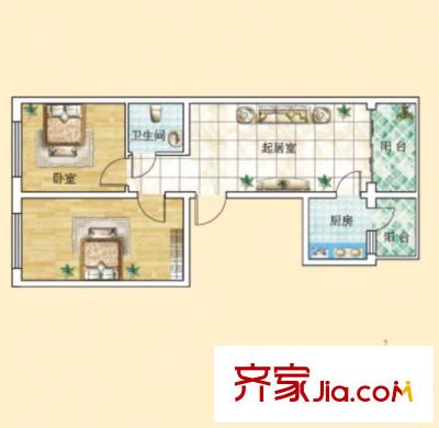 旗凱麗園D戶型 2室1廳1衛(wèi)1廚