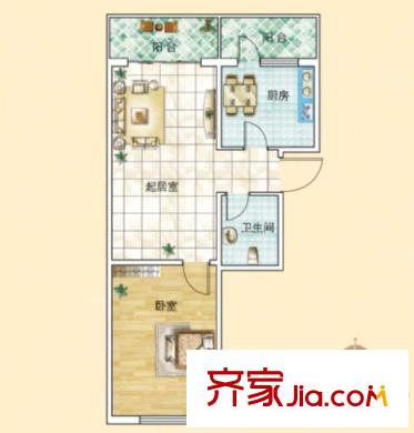 旗凱麗園E戶型 1室2廳1衛(wèi)1廚