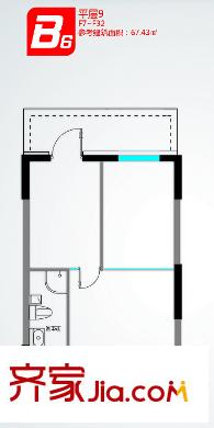 紅軍街1號B-6戶型 1室1廳1衛(wèi)1廚