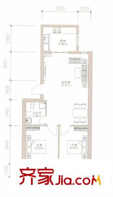 四季柏悅E戶型圖 2室1廳1衛(wèi)1廚
