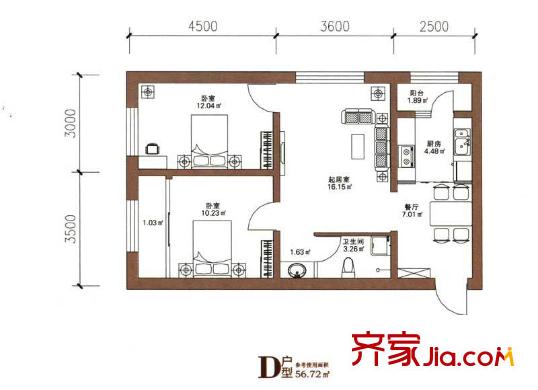 四季柏悅56.72平方米兩室一廳戶型圖（2012.09.07） 2室1廳1衛(wèi)1廚