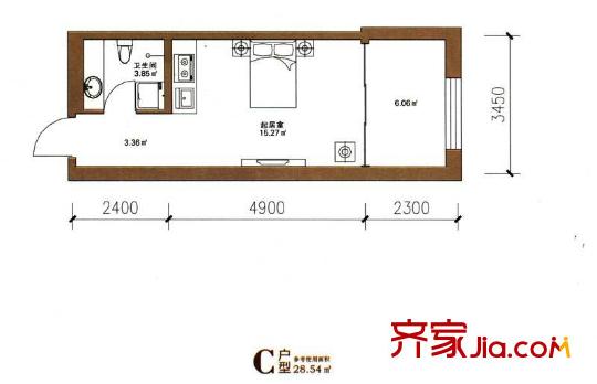 四季柏悅28.54平方米一廚一衛(wèi)戶型圖（2012.09.07） 1室1廳1衛(wèi)