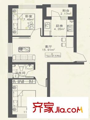 東都公元A戶型 2室1廳1衛(wèi)1廚