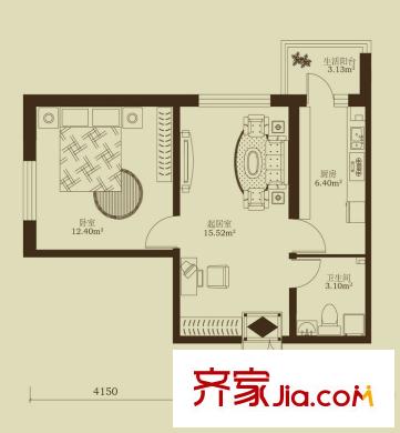 泰鑫國典G戶型 1室1廳1衛(wèi)1廚