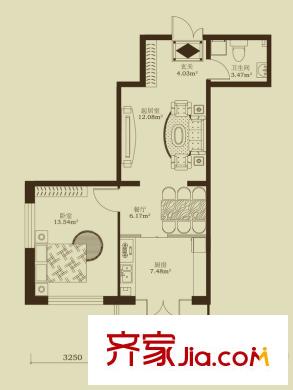 泰鑫國典I戶型 1室2廳1衛(wèi)1廚