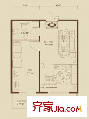 泰鑫國典E戶型  1室1衛(wèi)1廚