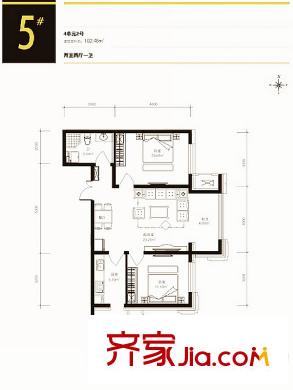 寶宇天邑瀾灣5#4單元1號戶型圖 2室2廳1衛(wèi)1廚