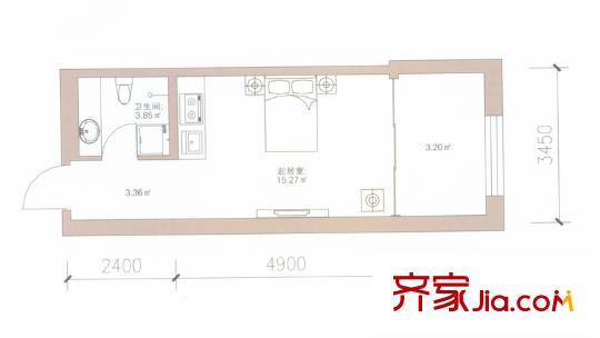 四季柏悅B戶型圖 1室1衛(wèi)1廚