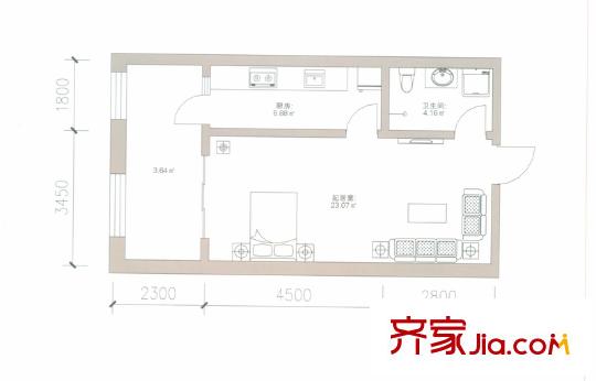 四季柏悅C戶型圖 1室1衛(wèi)1廚