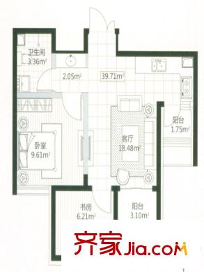 盟科萬城A戶型 2室1廳1衛(wèi)1廚