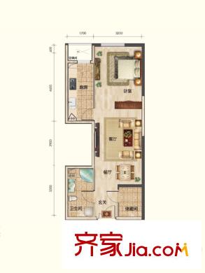 華鴻國際中心1F戶型 1室1廳1衛(wèi)1廚