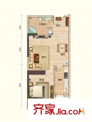 華鴻國際中心1B戶型 1室1廳1衛(wèi)1廚