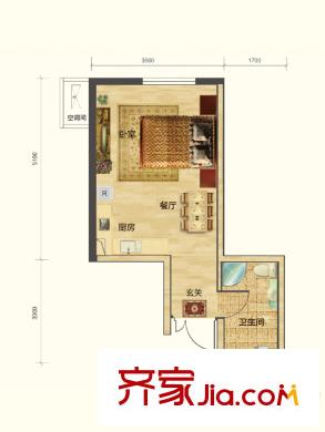 華鴻國際中心1E戶型 1室1廳1衛(wèi)1廚