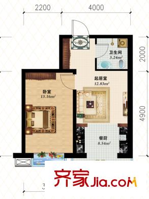 北華家園一居戶型圖 1室1廳1衛(wèi)1廚