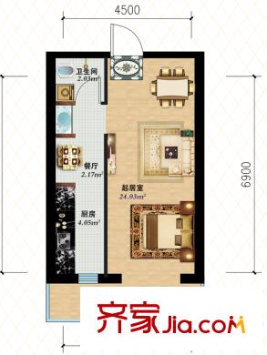 北華家園晶鉆公寓戶型圖 1室1廳1衛(wèi)1廚