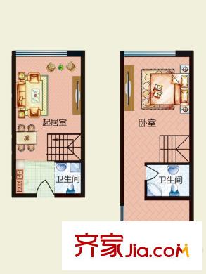 天悅國際M5-1棟loftE戶型 1室1廳2衛(wèi)1廚