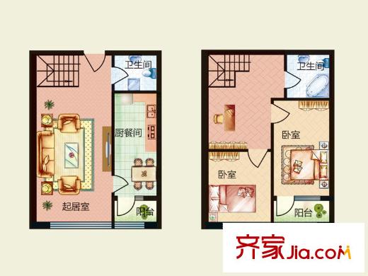 天悅國際M5-1棟loft C戶型 2室2廳2衛(wèi)1廚