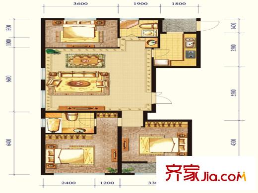 郁金臺(tái)A戶型 3室2廳2衛(wèi)1廚