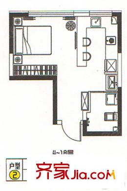 學(xué)府尚居B11戶型 1室1衛(wèi)1廚