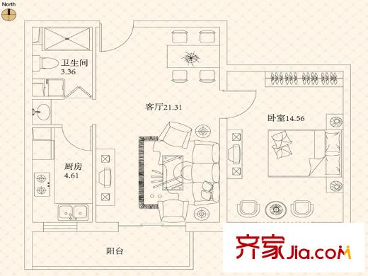 悅城G1-G5號(hào)樓戶型圖 1室1廳1衛(wèi)1廚
