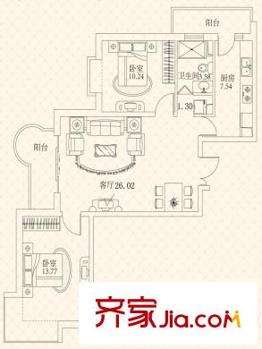 悅城G3-5號(hào)樓戶型 2室2廳1衛(wèi)1廚