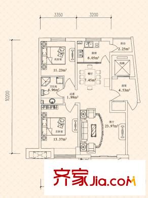 悅城H10號(hào)樓戶型圖B 2室2廳1衛(wèi)1廚