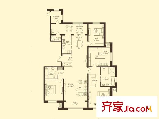 寶宇天峰3、4#三、一單元面積266.06-265.94平戶型 4室2廳3衛(wèi)1廚