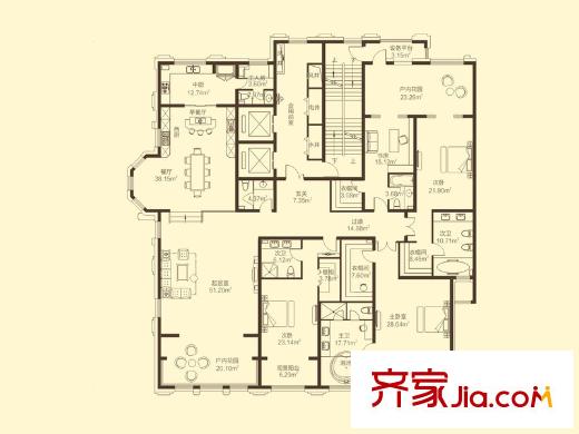 寶宇天峰7#二單元建筑面積491.07平戶型 4室2廳5衛(wèi)1廚