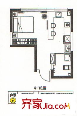 學(xué)府尚居B2戶型 1室1衛(wèi)1廚