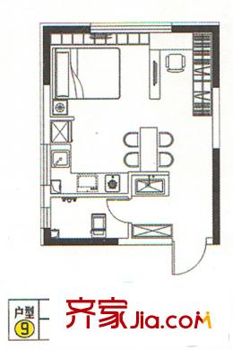 學(xué)府尚居B9戶型 1室1衛(wèi)1廚