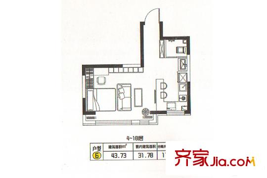 學(xué)府尚居B6戶型 1室1衛(wèi)1廚