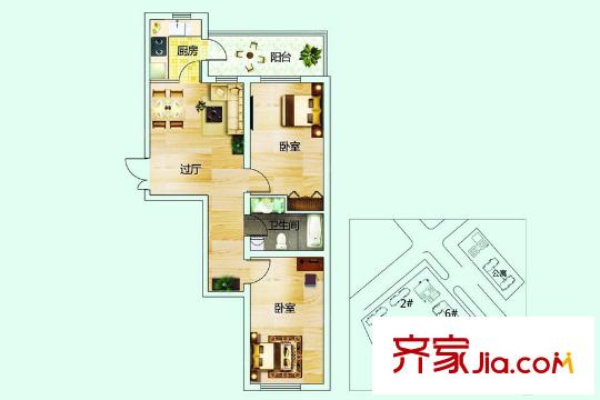 龍澤金水尚都C戶型 2室1廳1衛(wèi)1廚