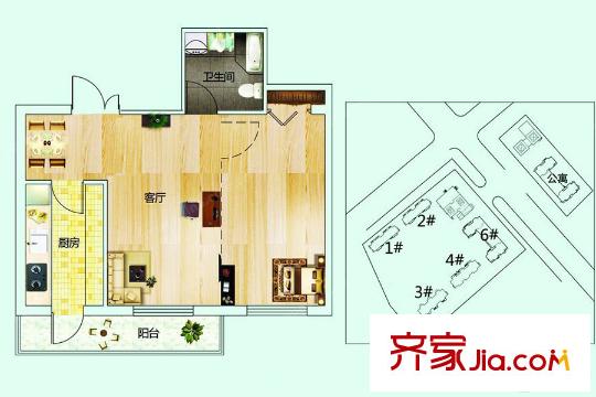 龍澤金水尚都H戶型 1室1廳1衛(wèi)1廚