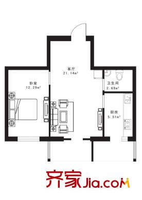 富佳新天地戶型F  1室1廳1衛(wèi)1廚