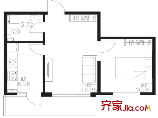 富佳新天地戶型圖2 1室1廳1衛(wèi)1廚