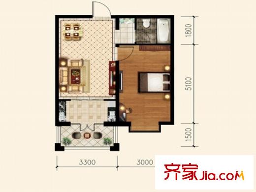 尚東輝煌城一期20號(hào)樓戶型圖B 1室2廳1衛(wèi)1廚