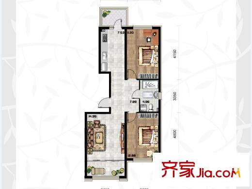 綠色新城二期嘉苑通用N戶型圖 2室1廳1衛(wèi)1廚