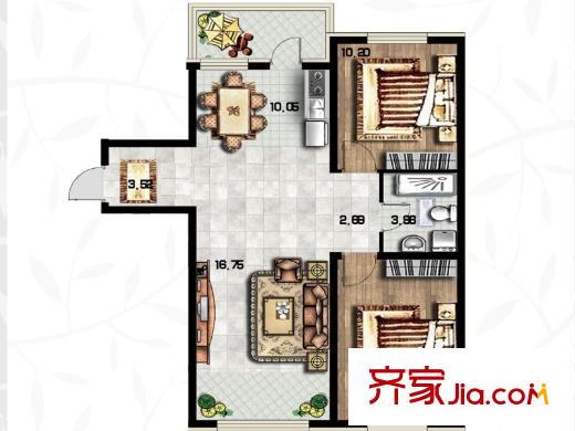 綠色新城二期嘉苑B戶型圖 2室1廳1衛(wèi)1廚