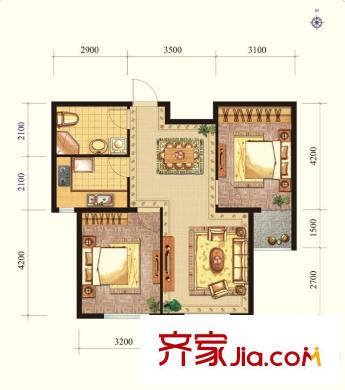 郁金臺(tái)K戶型 2室2廳1衛(wèi)1廚