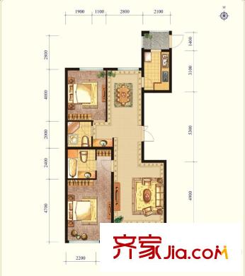 郁金臺(tái)C戶型 2室2廳2衛(wèi)1廚
