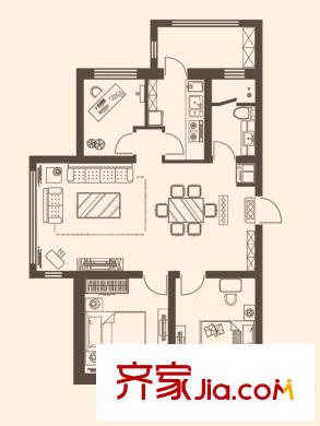 松北上品1.2號樓A戶型 3室2廳1衛(wèi)1廚