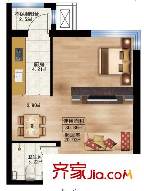 楓藍國際5-8號樓A戶型 1室1廳1衛(wèi)1廚