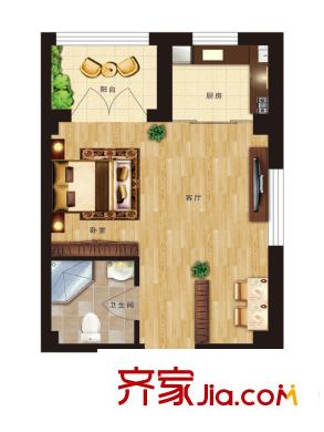 時(shí)尚派B戶型 1室1廳1衛(wèi)1廚