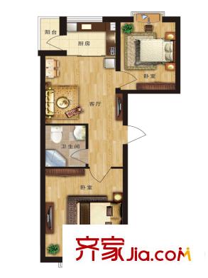 時(shí)尚派E-1戶型 2室1廳1衛(wèi)1廚