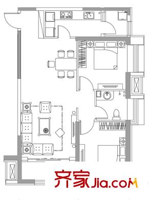 萬象上東A棟D戶型 2室2廳1衛(wèi)1廚