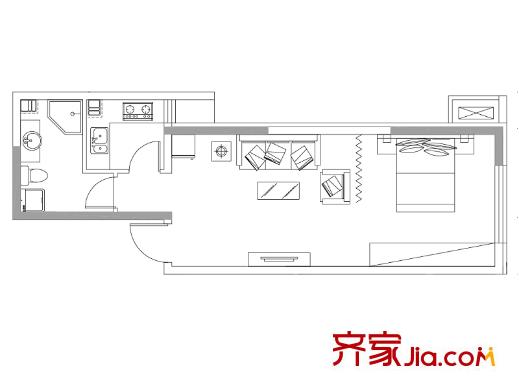 萬象上東B棟K戶型 1室1廳1衛(wèi)1廚