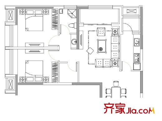 萬象上東B棟M戶型 2室2廳1衛(wèi)1廚