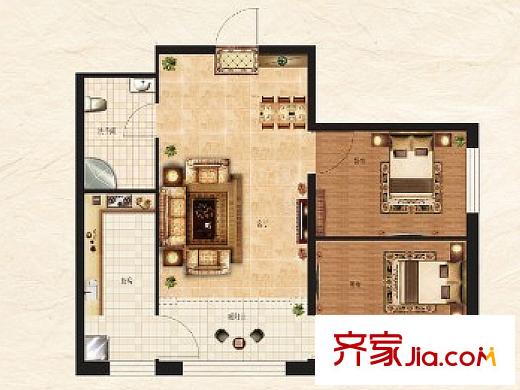 羅馬公元5#6#戶型B 2室2廳1衛(wèi)1廚