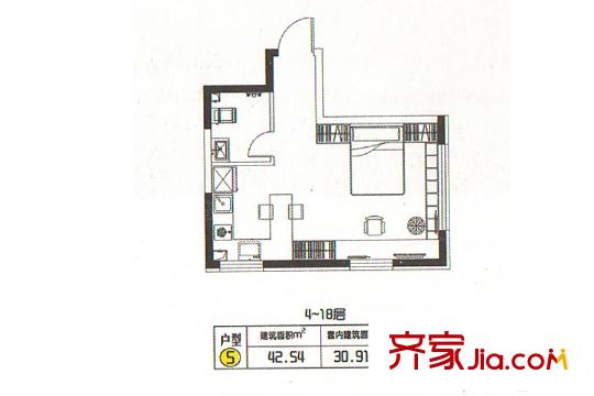 學(xué)府尚居B5戶型 1室1衛(wèi)1廚