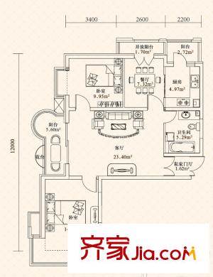 悅城G6號(hào)樓戶型圖C 2室2廳1衛(wèi)1廚